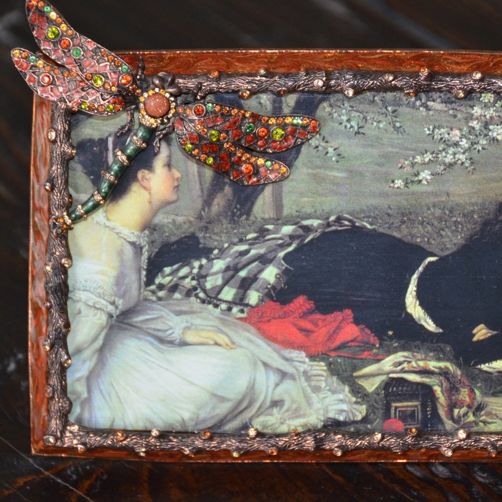 RARE JAY STRONGWATER CASSANDRA COPPER DRAGONFLY AUTUMN FALL ENAMEL CRYSTAL FRAME